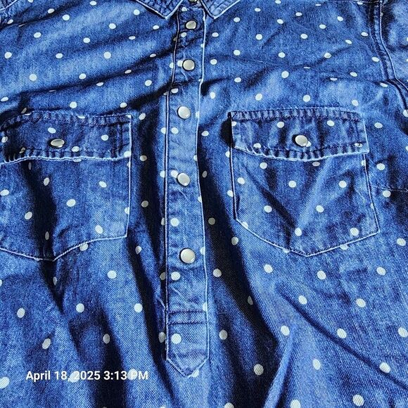 Boden Sz 6L Jean Pearl Button Roll Tab Long Sleeve T Shirt Dress Pockets No Belt - Picture 2 of 11